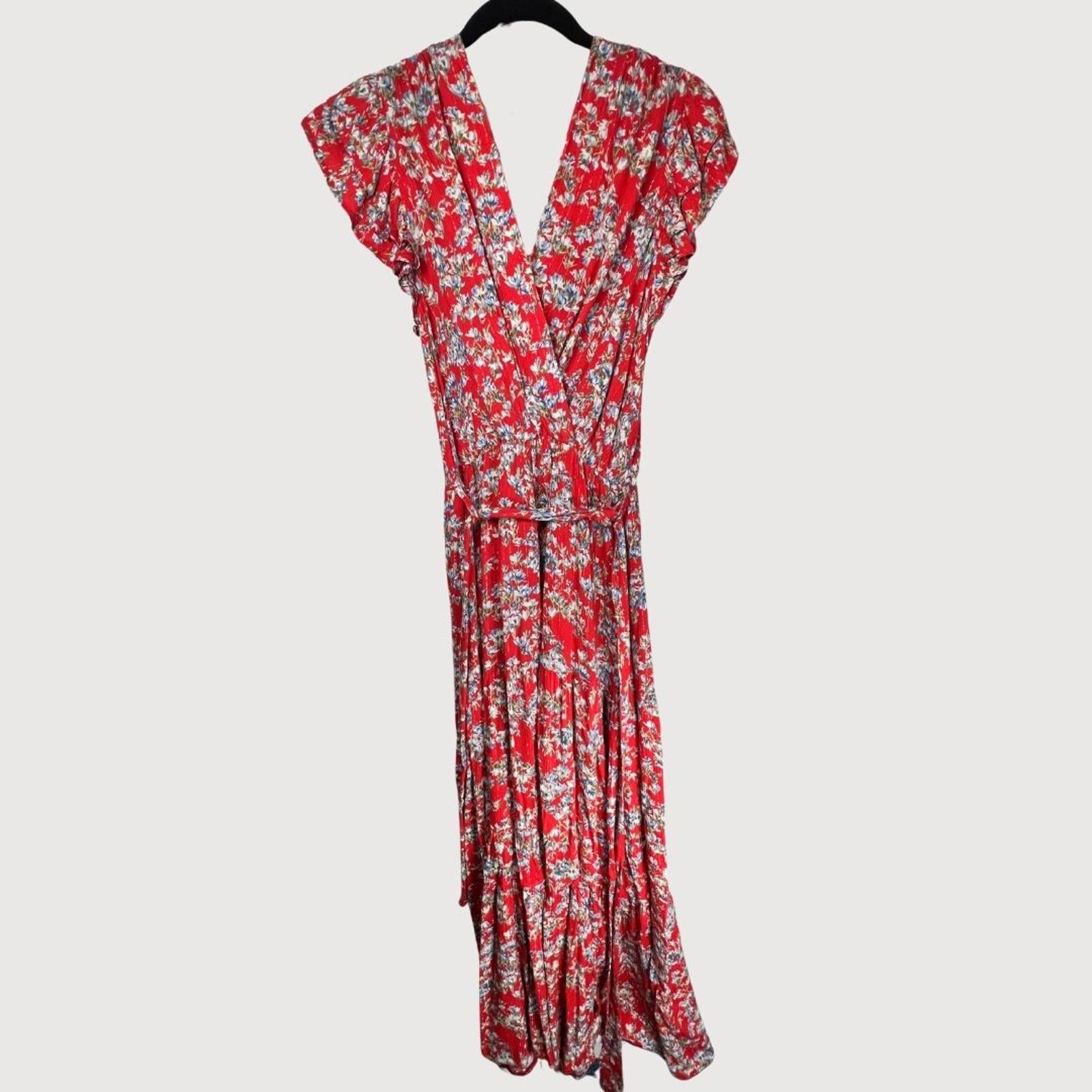 Lenny B Paris Red Floral Maxi Dress Wrap Style size 2