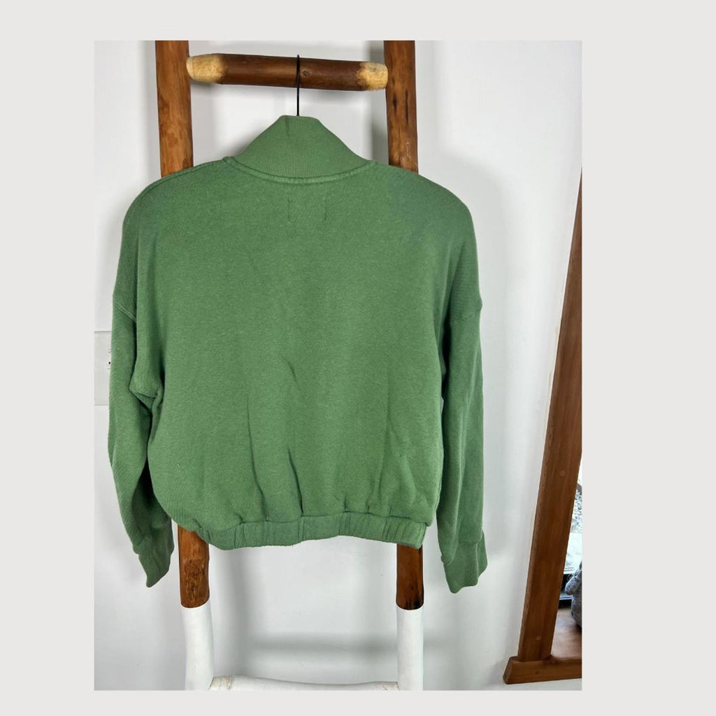 Madewell MWL Airyterry Quarter-Zip crop Sweatshirt & Short Set - Olive, Size S