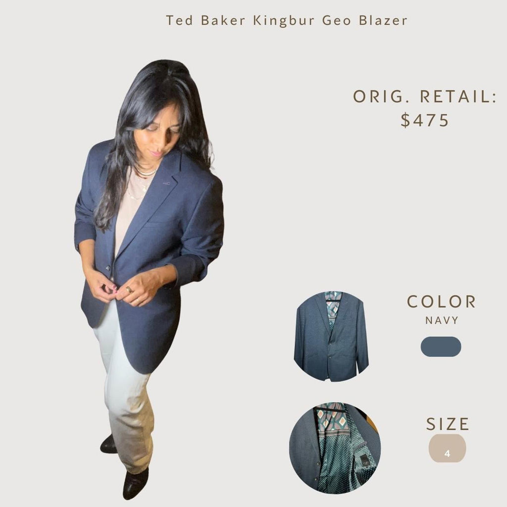 Ted Baker Kingbur Geo Navy Blazer - Size 4- Corpcore trend