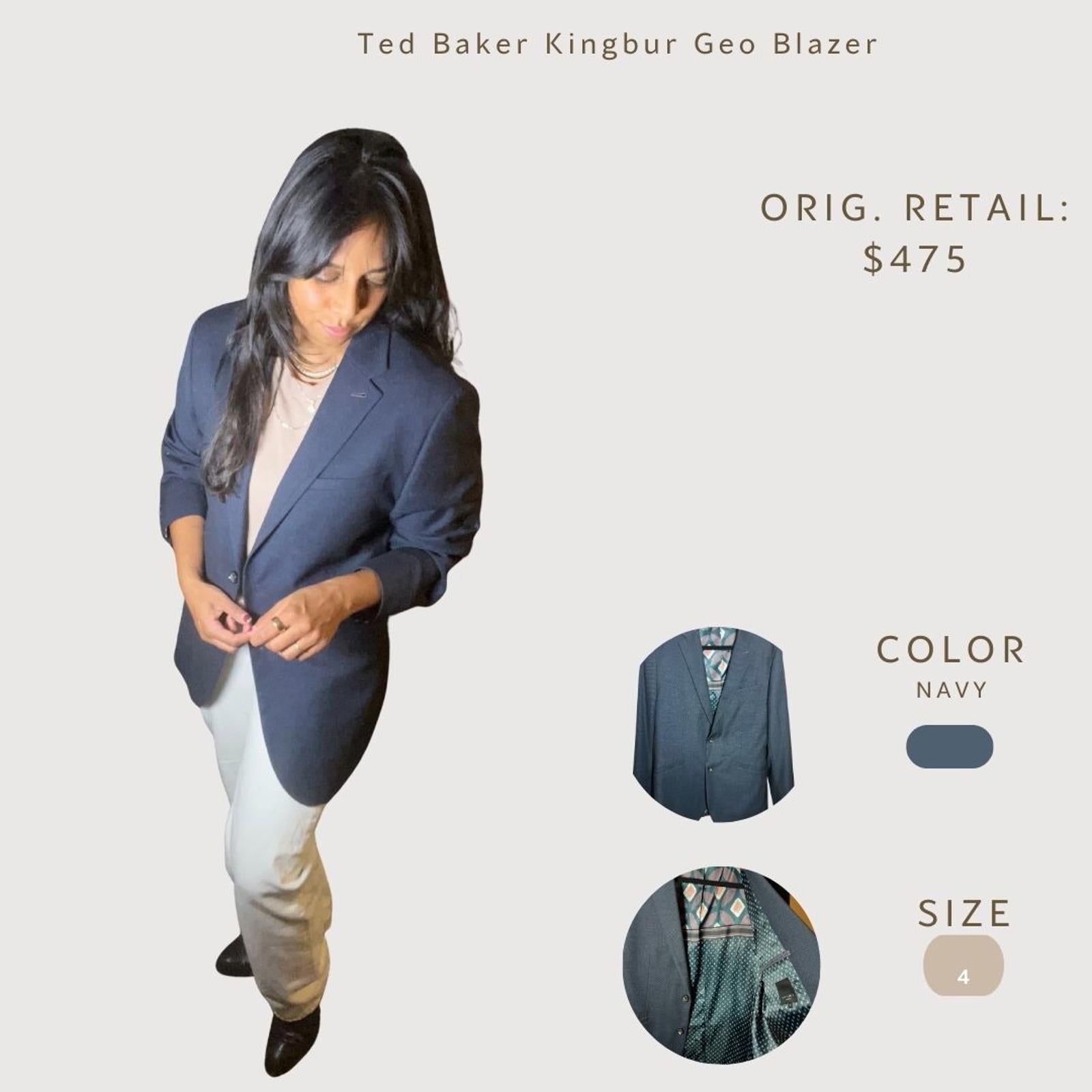 Ted Baker Kingbur Geo Navy Blazer - Size 4- Corpcore trend