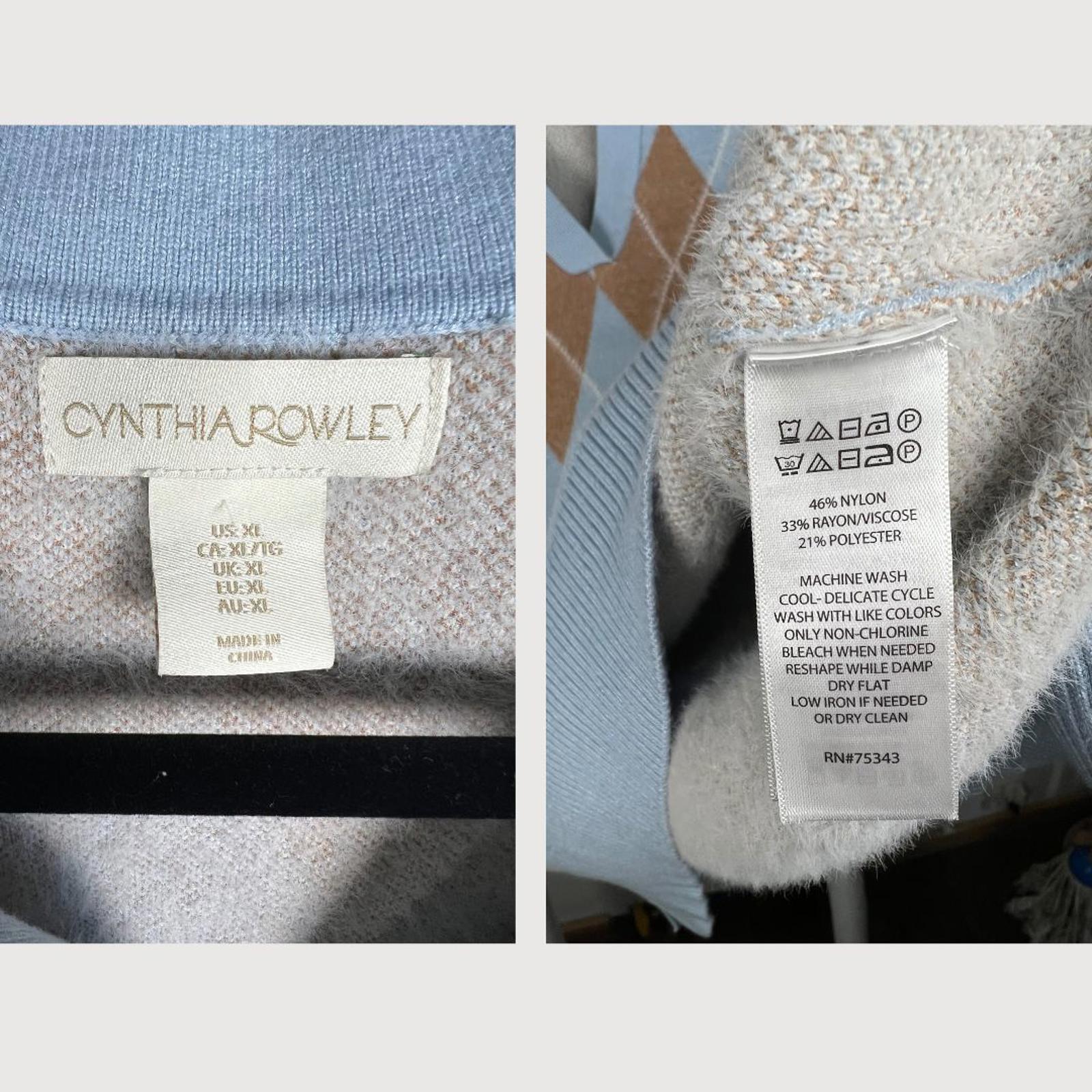 Cynthia Rowley Argyle Preppy V-Neck Sweater size XL