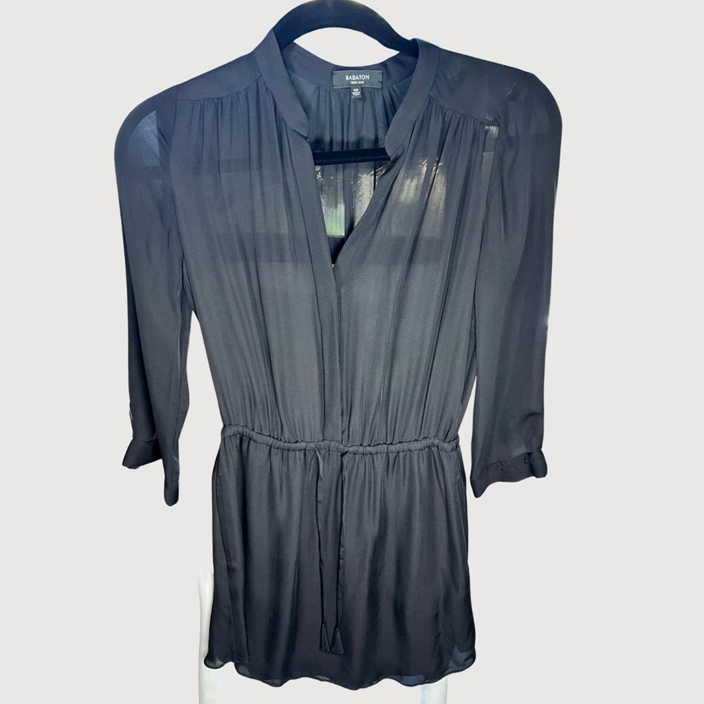 Aritzia Babaton Bennet 3/4 Sleeve Shirtdress Black 100% Silk XXS