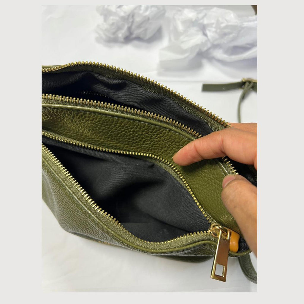 Divina Firenze Lilla Olive Genuine Leather Crossbody Bag Made in Italy