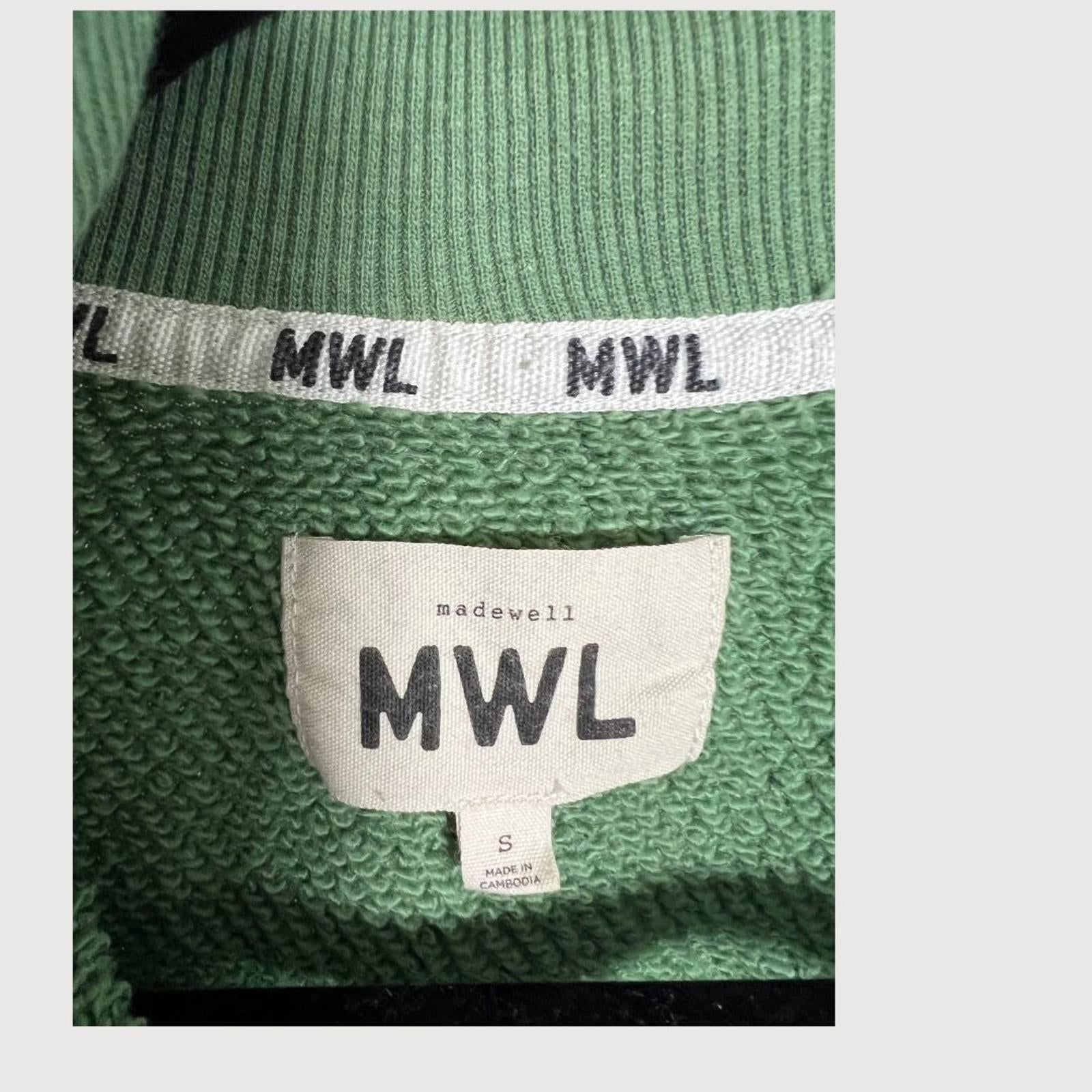 Madewell MWL Airyterry Quarter-Zip crop Sweatshirt & Short Set - Olive, Size S