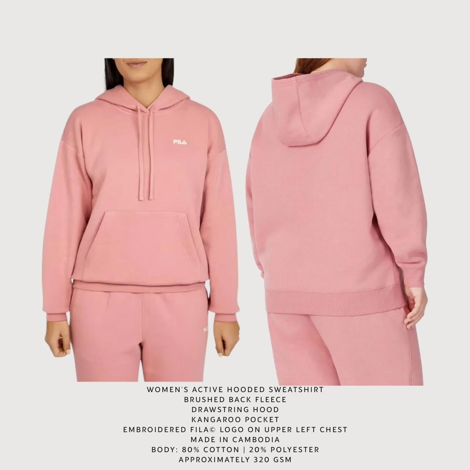 FILA Women's Fleece Hoodie & Jogger Matching Set - Mauve, Size L -Y2K 90s trend