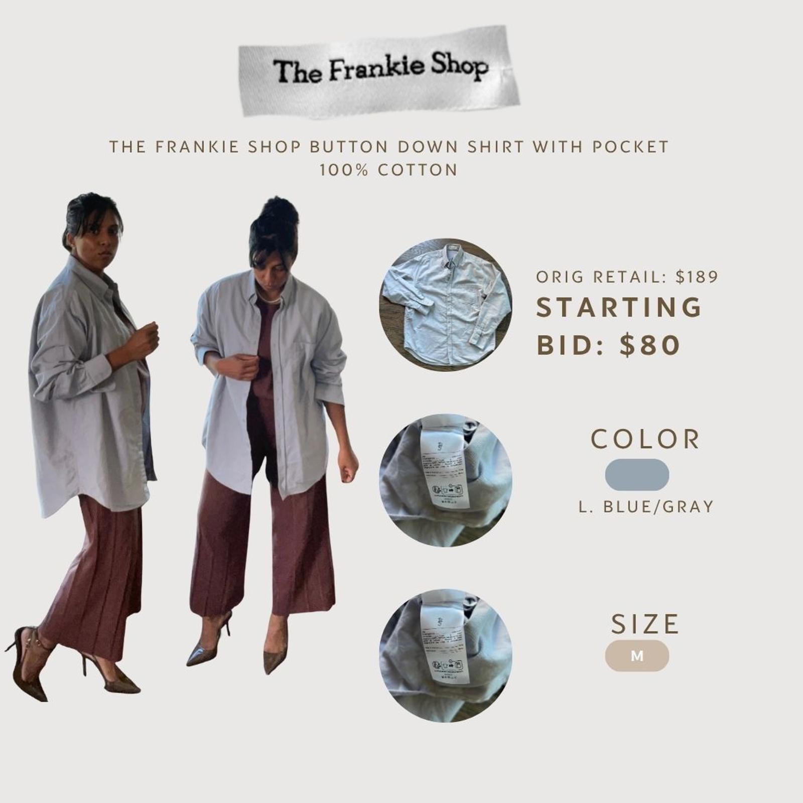 The Frankie Shop Button Down Shirt with Pocket - Light Blue/Gray, Size M