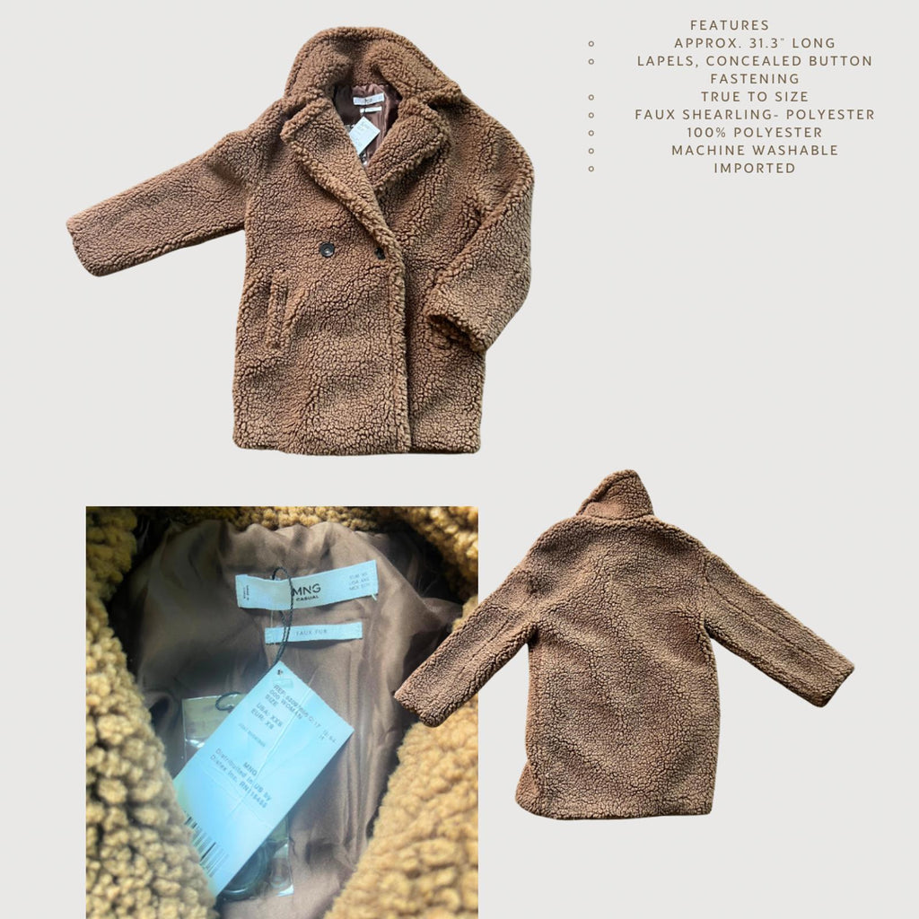 Mango NWT Oversized Faux Sherpa Fur Coat Size XXS