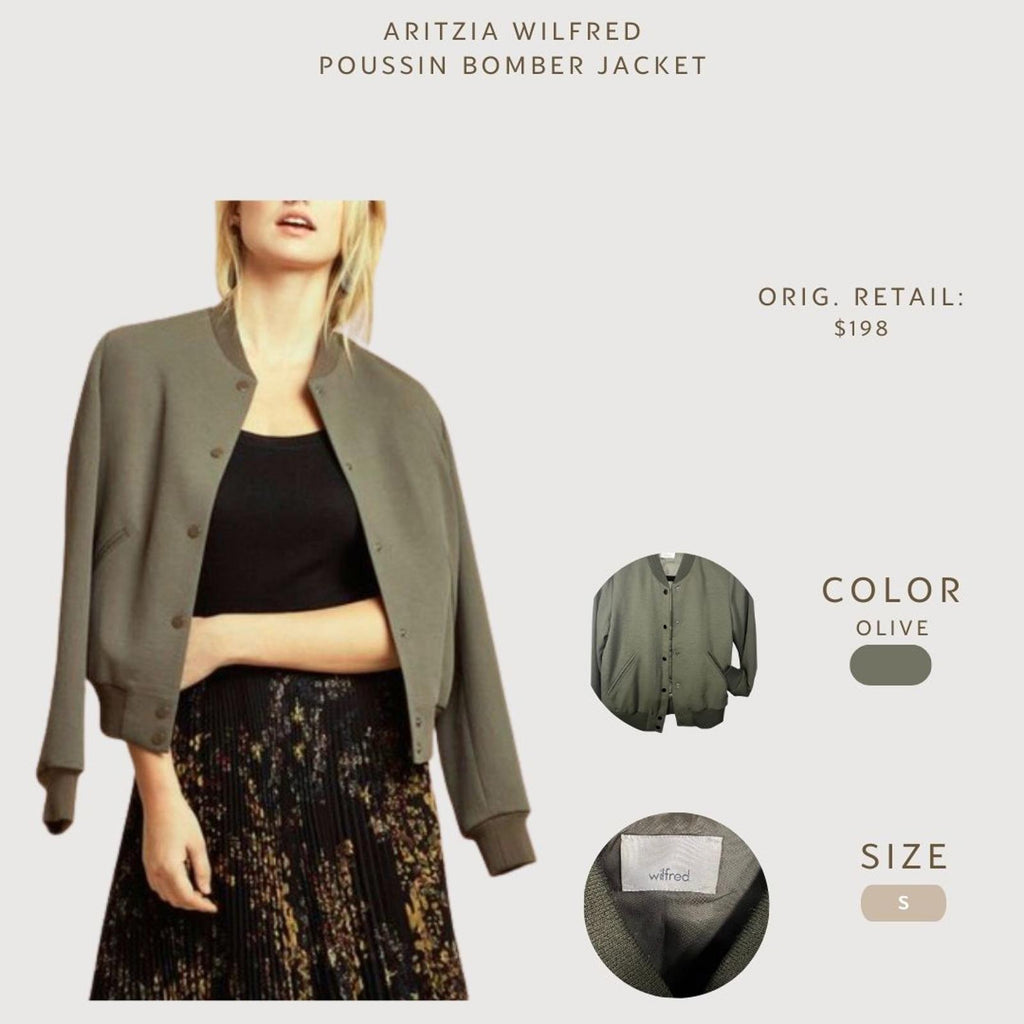 Aritzia Wilfred Poussin Oversized Bomber Jacket – Olive, Size S