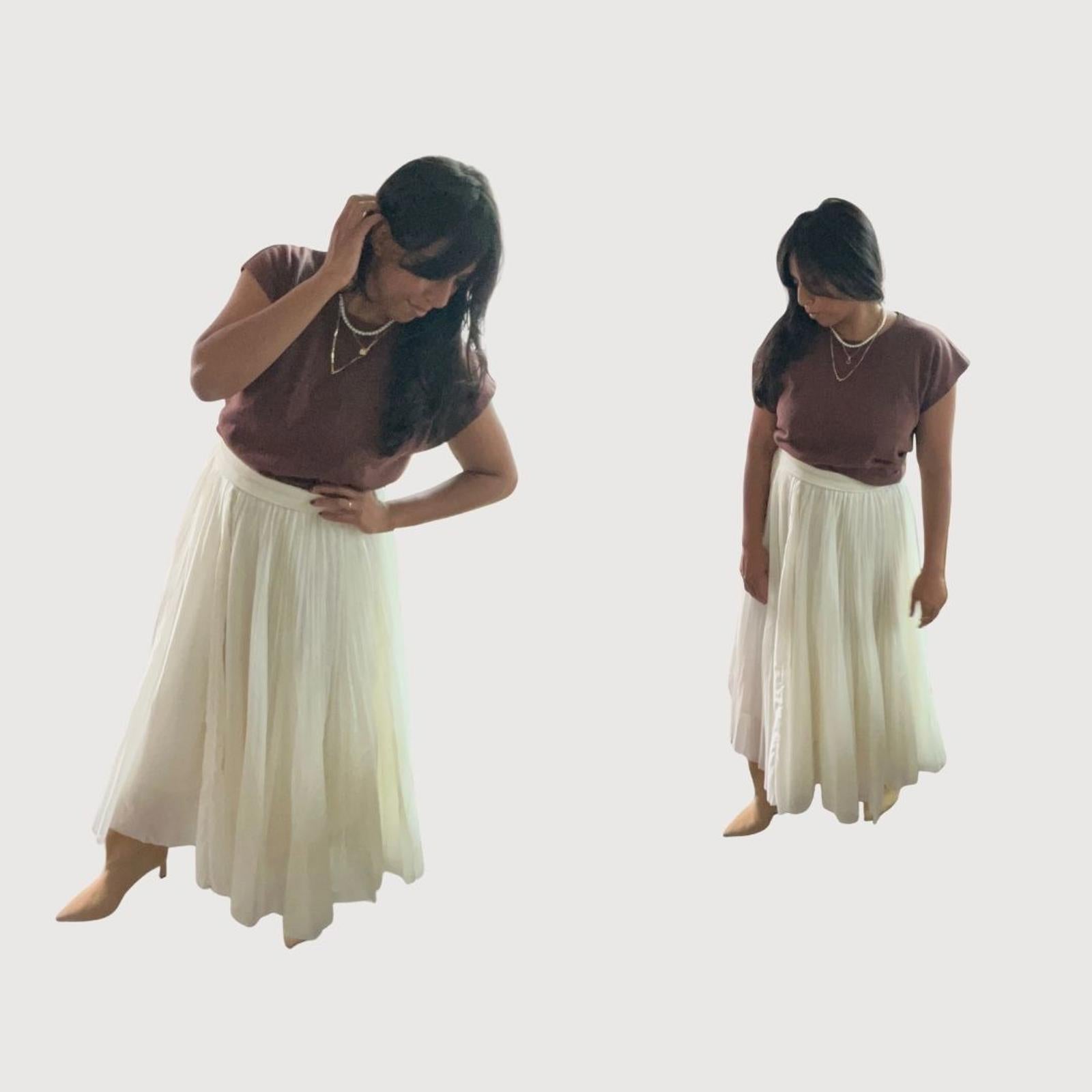 Commense Pleated Maxi Skirt Cream Size M NWT