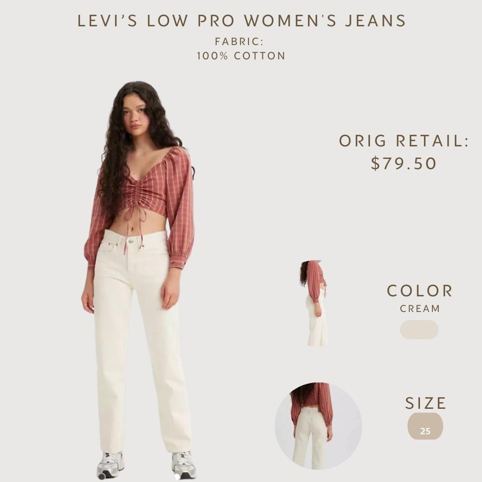 Levi's Low Pro Women's Straight Leg Jeans - Cream, Size 25 Y2K 90's trend