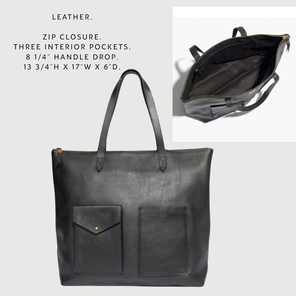 Madewell Zip-Top Transport Satchel with Pockets - Black Leather