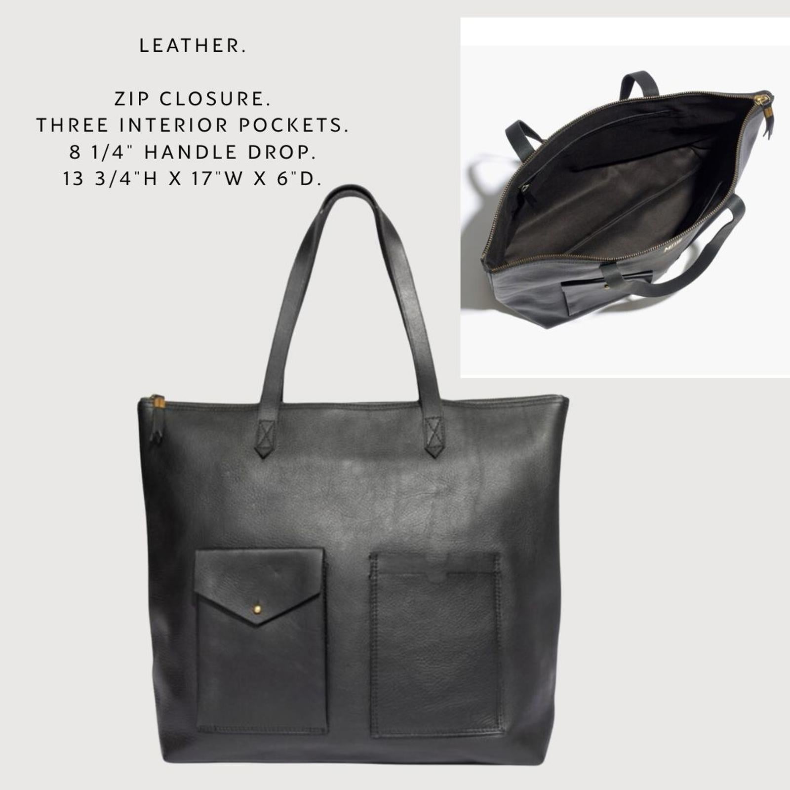 Madewell Zip-Top Transport Satchel with Pockets - Black Leather