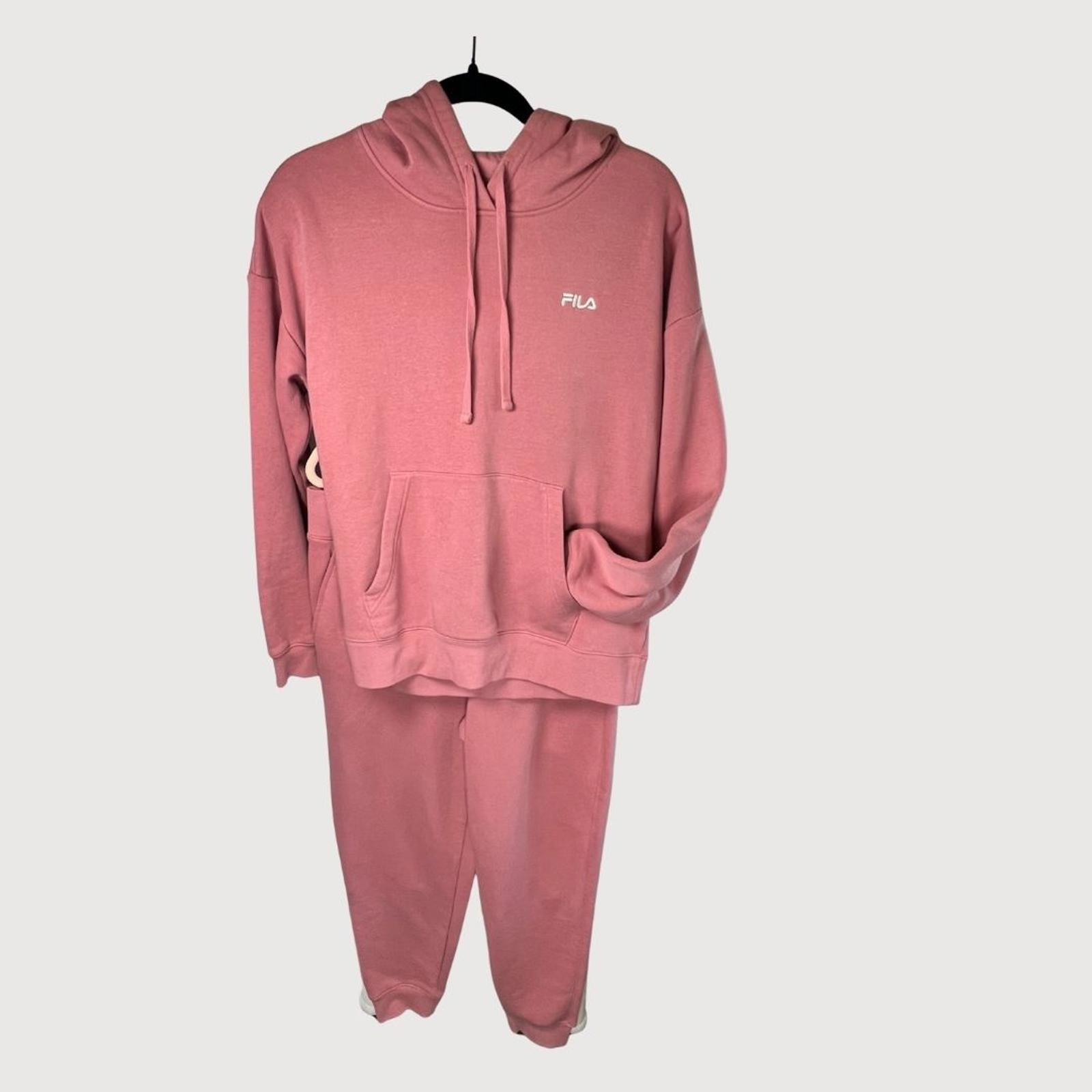 FILA Women's Fleece Hoodie & Jogger Matching Set - Mauve, Size L -Y2K 90s trend