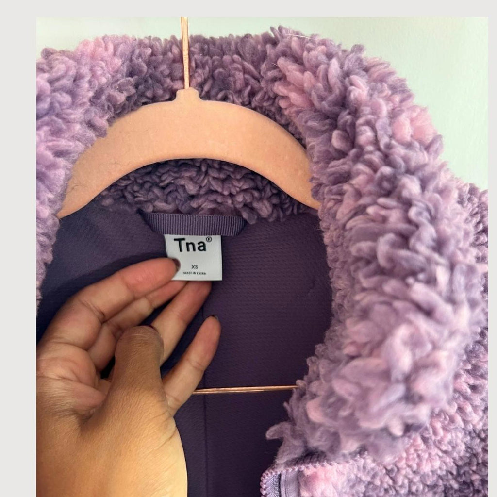 Aritzia Tna Rush Sherpa Fleece ½ Zip Pullover Sweater in Purple/Pink, Size XS