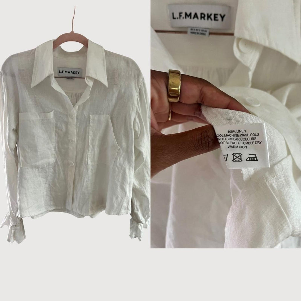 L.F. Markey Ruffle Sleeve Button Down Shirt 100% Linen Size 2 Cream