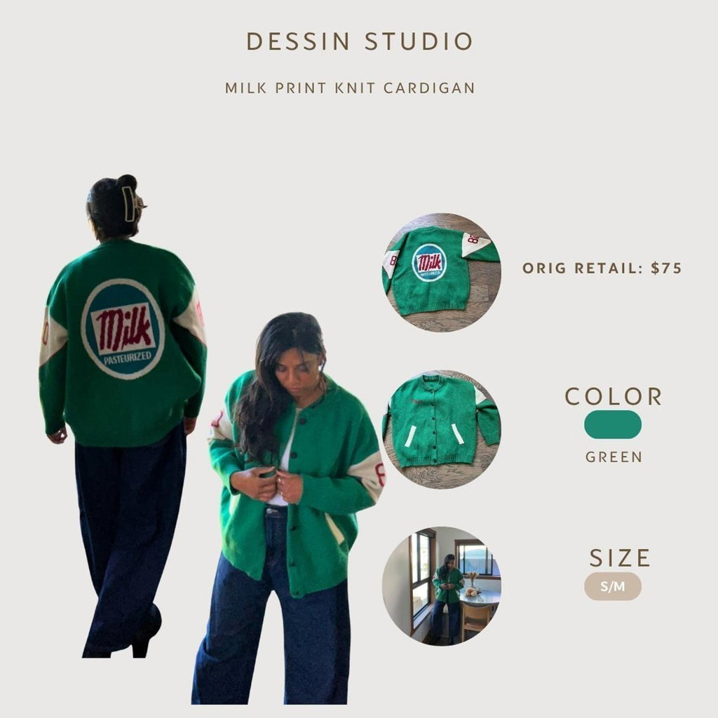 Milk Print Knit Cardigan Green S/M