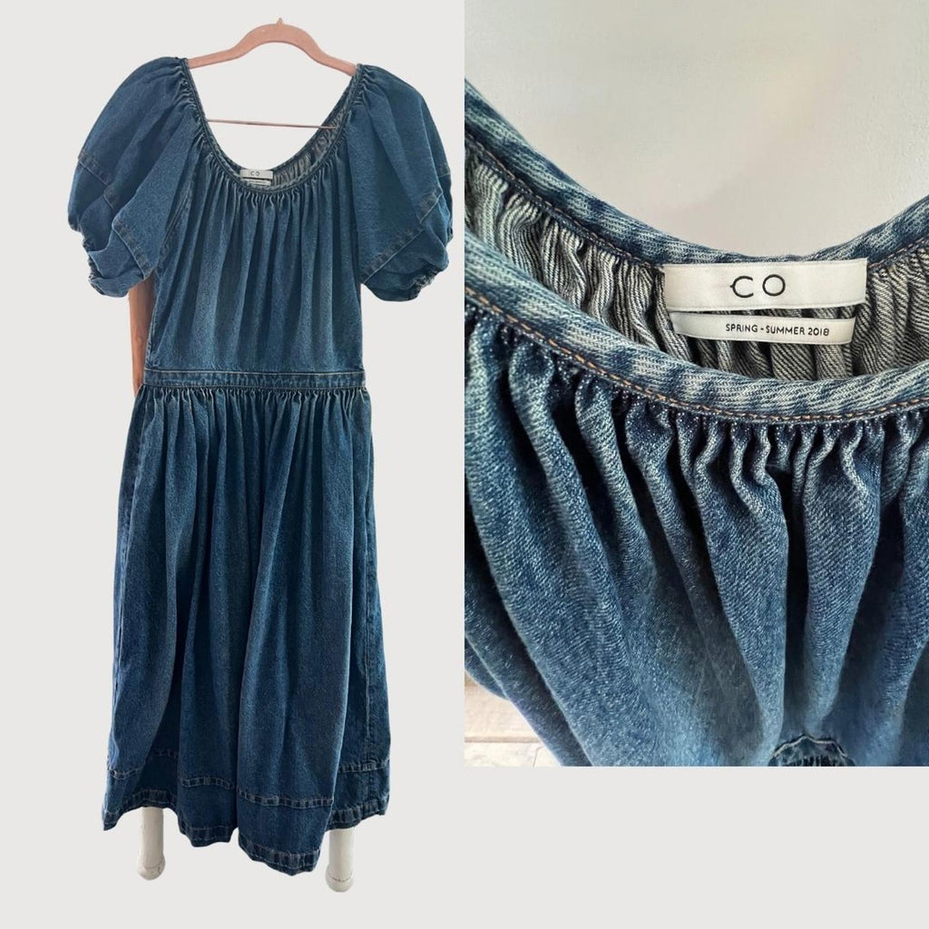 CO Puff Sleeve Denim Dress Medium Blue Wash Size S