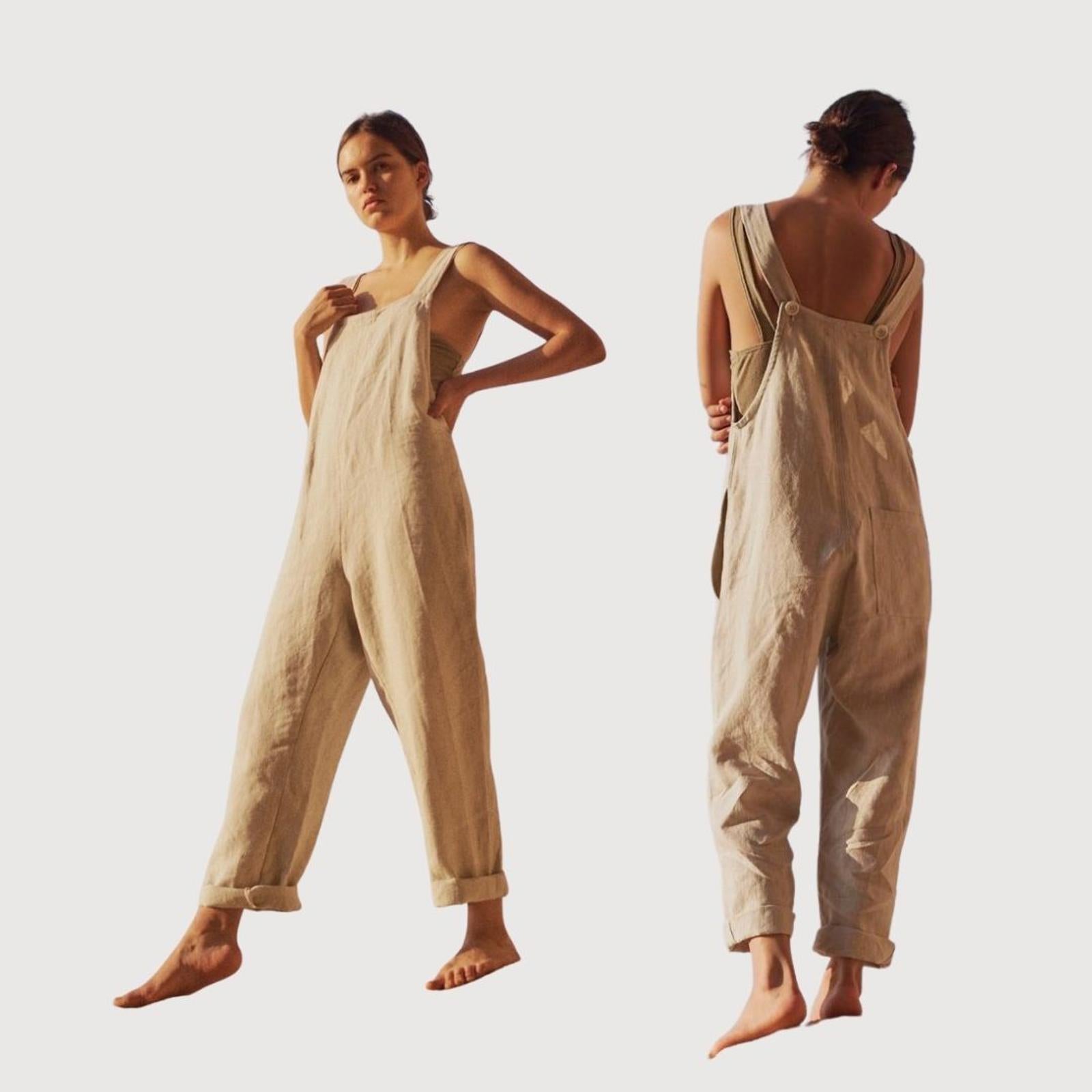 Ozma of California Campos 100% Linen Overall NWOT - XS Oatmeal