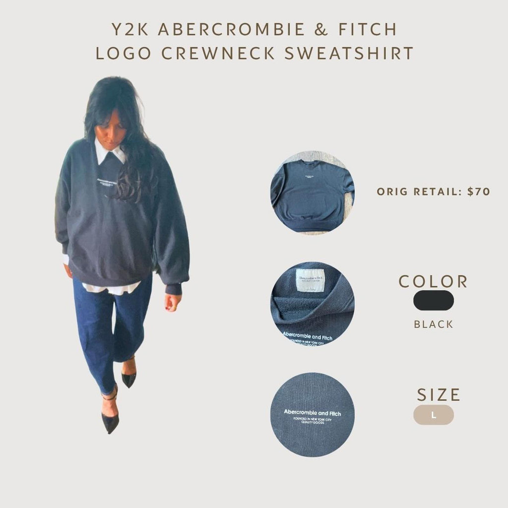 Y2K Abercrombie & Fitch Logo Crewneck Sweatshirt Black Large