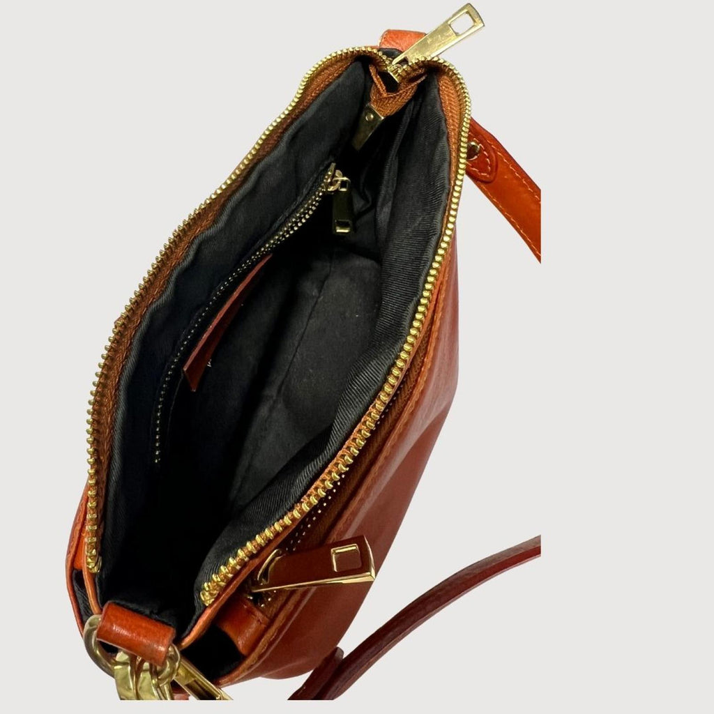 Divina Firenze Lilla Cognac Genuine Leather Crossbody Bag Made in Italy